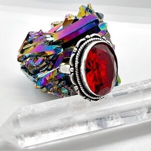 GARNET Faceted Silver Gemstone Crystal Ring